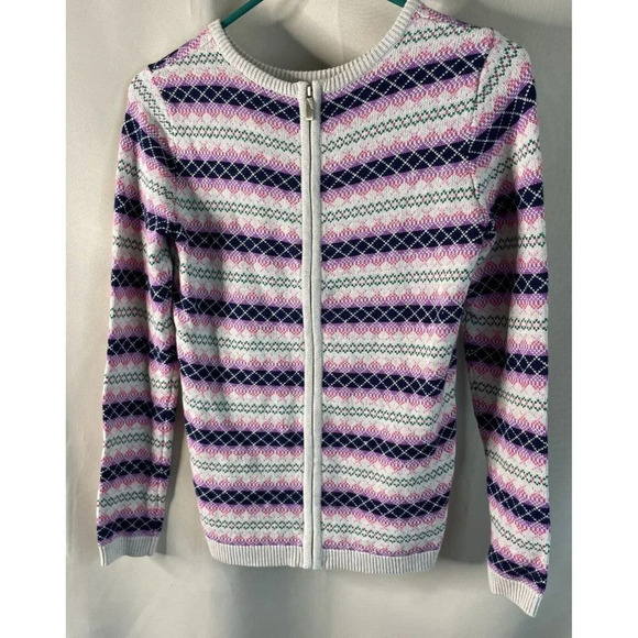 Talbots Pink Purple Argyle Sweater Back Zip Rayon Nylon Cotton Petite P NEW - Picture 2 of 4